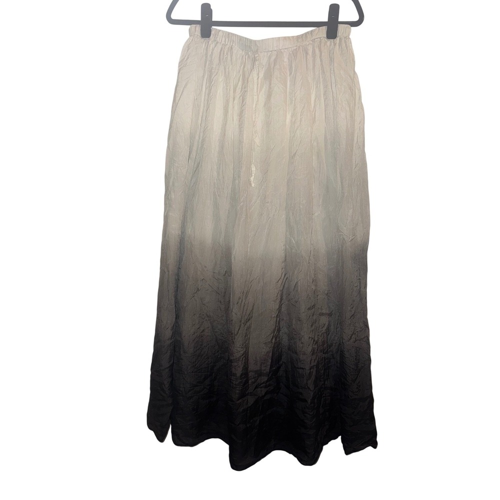Women's Sz S 100% Silk White Grey Ombre Maxi Skirt Drawstring Boho Hippie